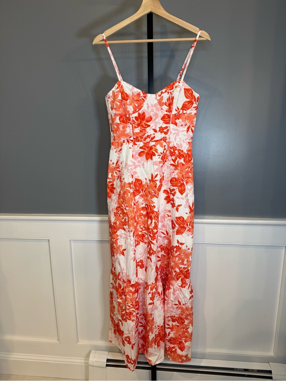 AQUA Corset Floral Maxi Dress Coral Cotton NWT Size S